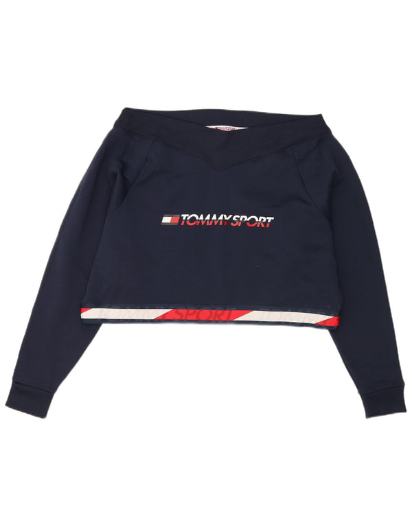 Tommy Hilfiger Donna Crop Felpa Maglione UK 16 Large Blu Navy