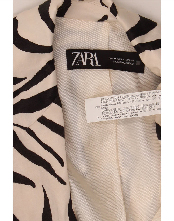 Giacca blazer aperta da donna con maniche a 3/4 Zara UK 14 stampa animalier bianca media