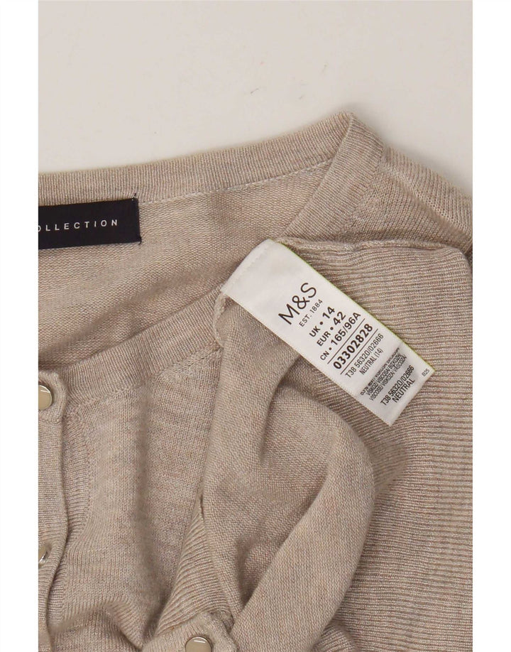 Maglione cardigan da donna Marks & Spencer UK 14 Viscosa screziata beige medio