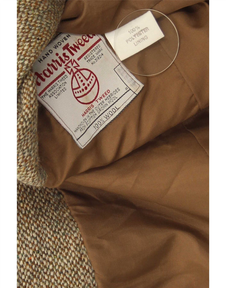 Giacca blazer da uomo a 2 bottoni Harris Tweed UK 40 grande lana a spina di pesce marrone