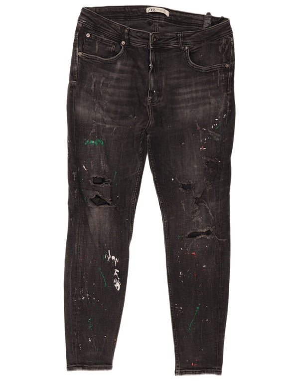 Jeans skinny effetto consumato Zara da uomo EU 44 Large W34 L27 Cotone grigio