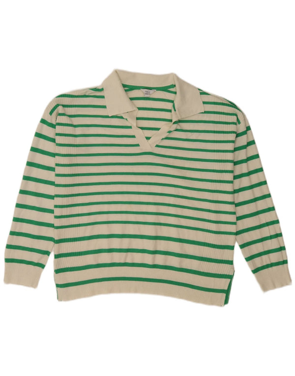 Maglione maglione collo alto da donna M&Co UK 14 Viscosa a righe bianche grandi