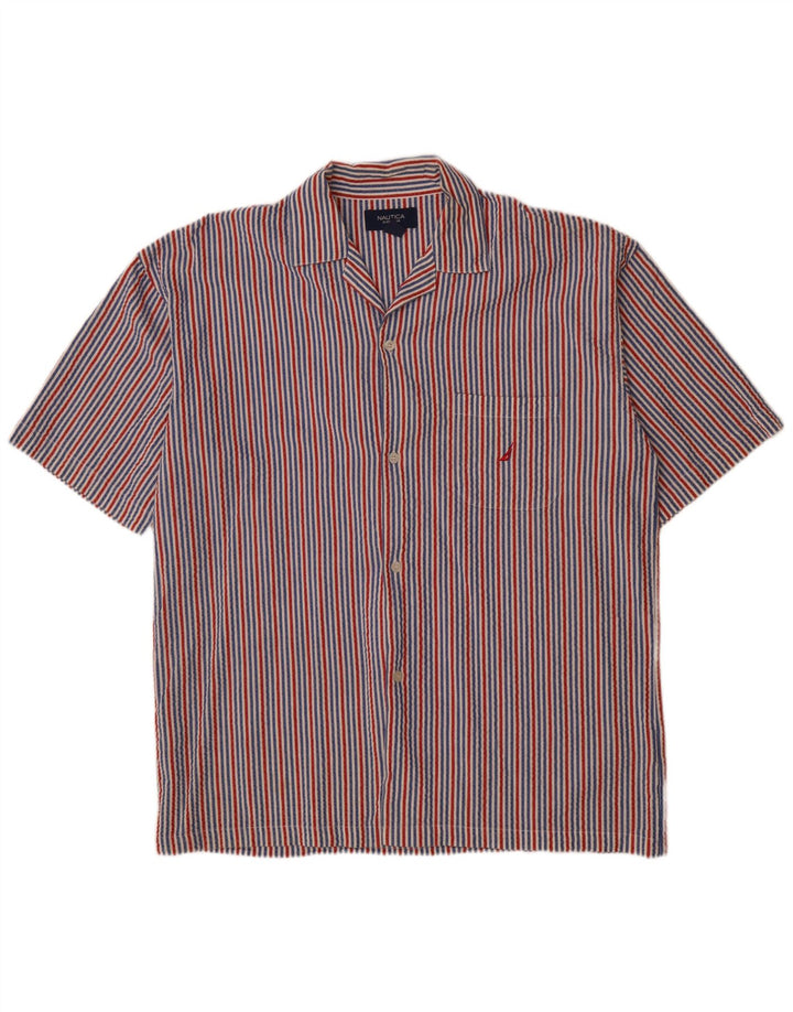 Camicia da uomo a maniche corte Nautica grande in cotone a righe multicolori