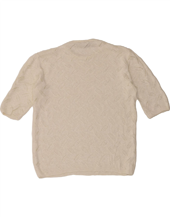 VINTAGE Womens See Through Crew Neck Jumper Sweater UK 12 Medium White Vintage Vintage and Second-Hand Vintage from Messina Hembry 