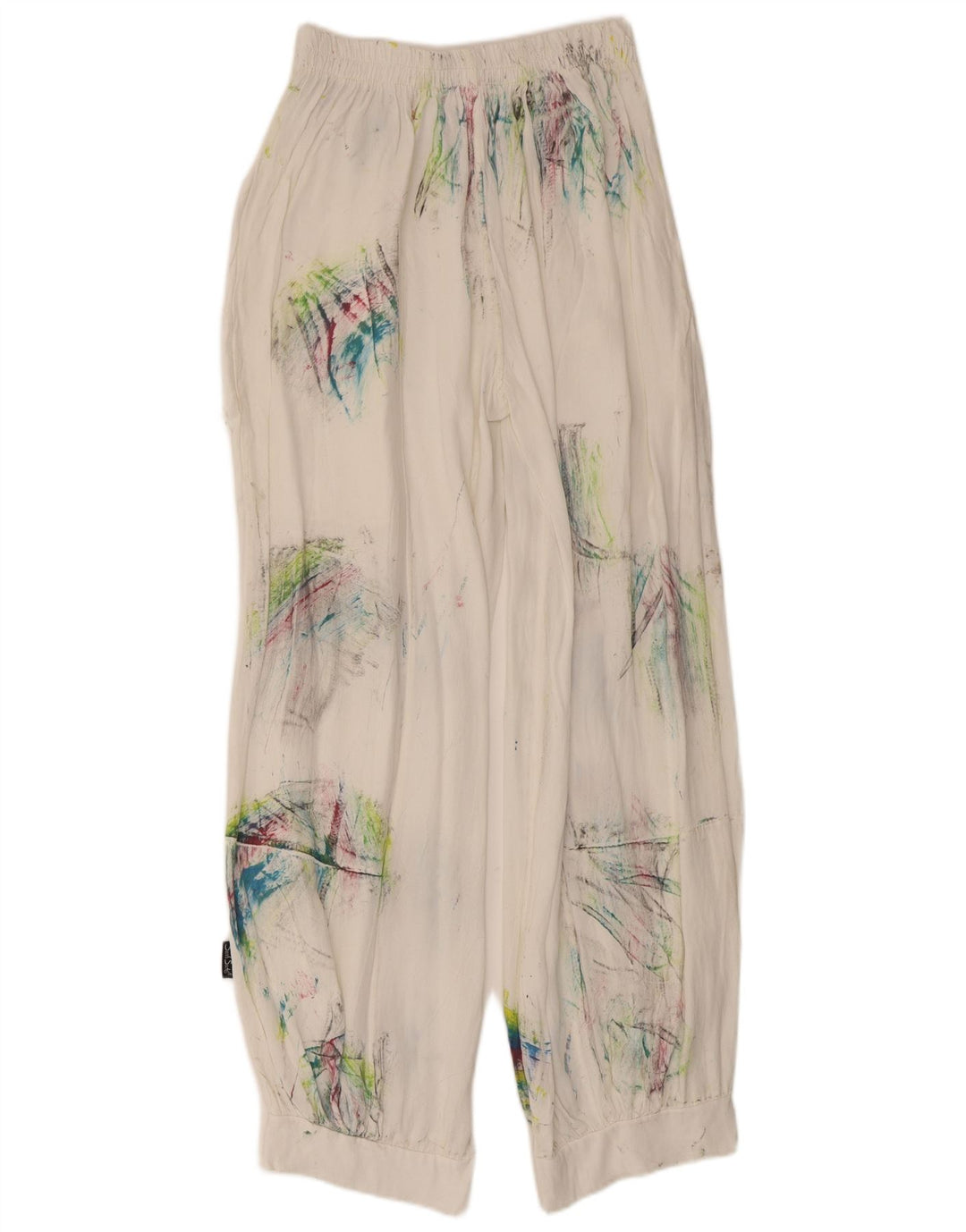 Pantaloni Harem vintage da donna medi W28 L29 viscosa tie-dye bianca