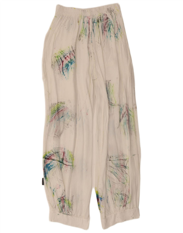 Pantaloni Harem vintage da donna medi W28 L29 viscosa tie-dye bianca