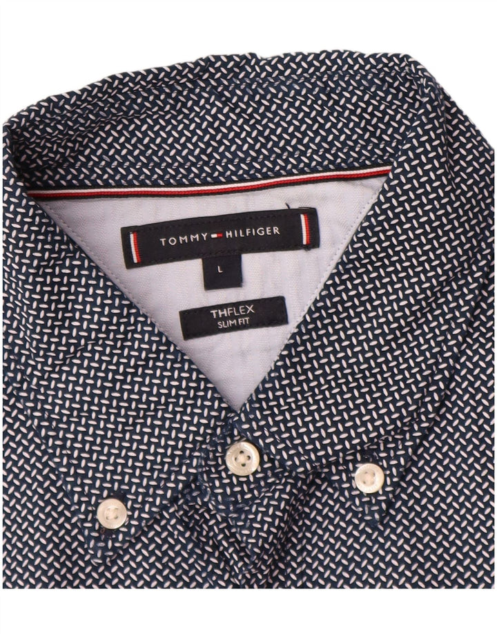Tommy Hilfiger Camicia Flex Slim Fit da uomo di grandi dimensioni in cotone geometrico blu navy