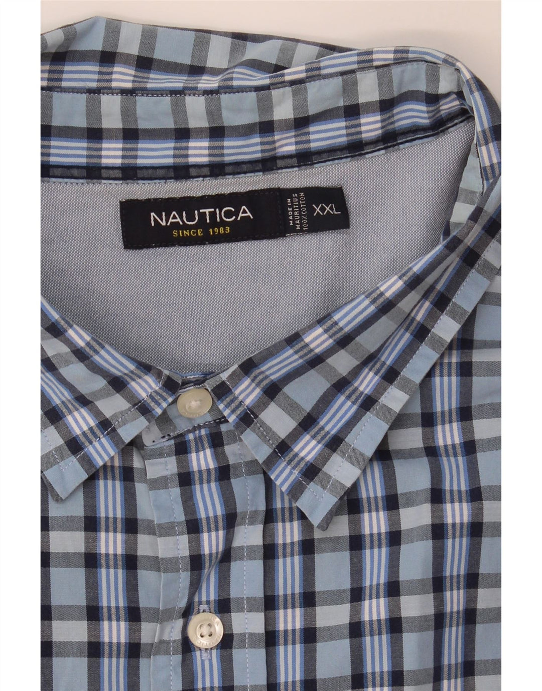 Camicia a maniche corte da uomo Nautica 2XL in cotone a quadri blu