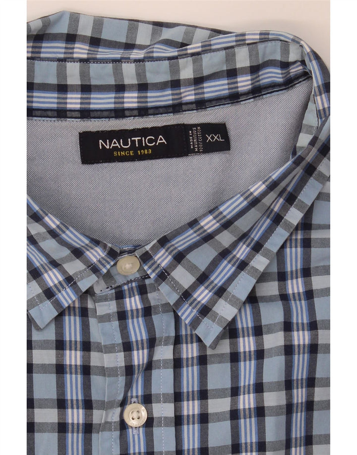 Camicia a maniche corte da uomo Nautica 2XL in cotone a quadri blu