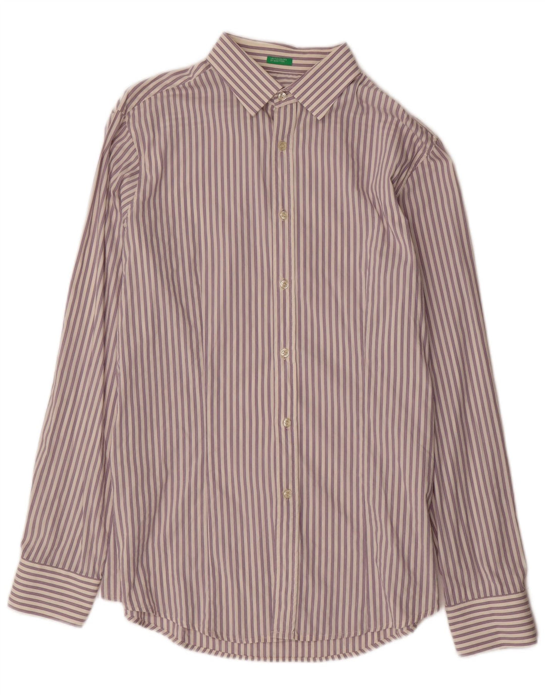 Camicia Uomo BENETTON 2XL Cotone a Righe Viola
