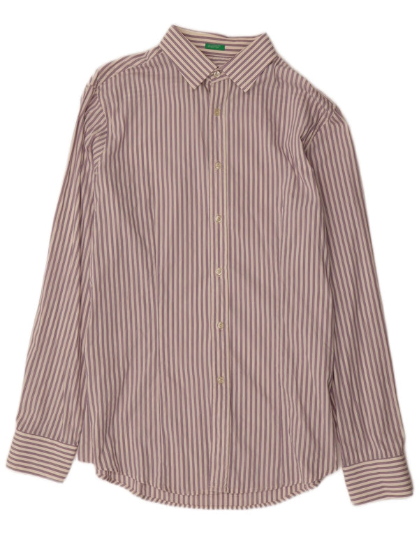 Camicia Uomo BENETTON 2XL Cotone a Righe Viola