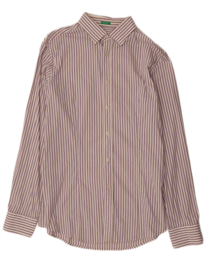 Camicia Uomo BENETTON 2XL Cotone a Righe Viola