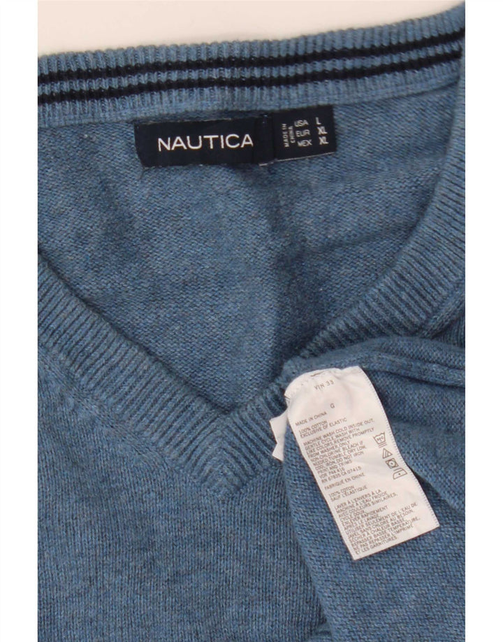 Maglione da uomo con scollo a V Nautica, grande cotone blu