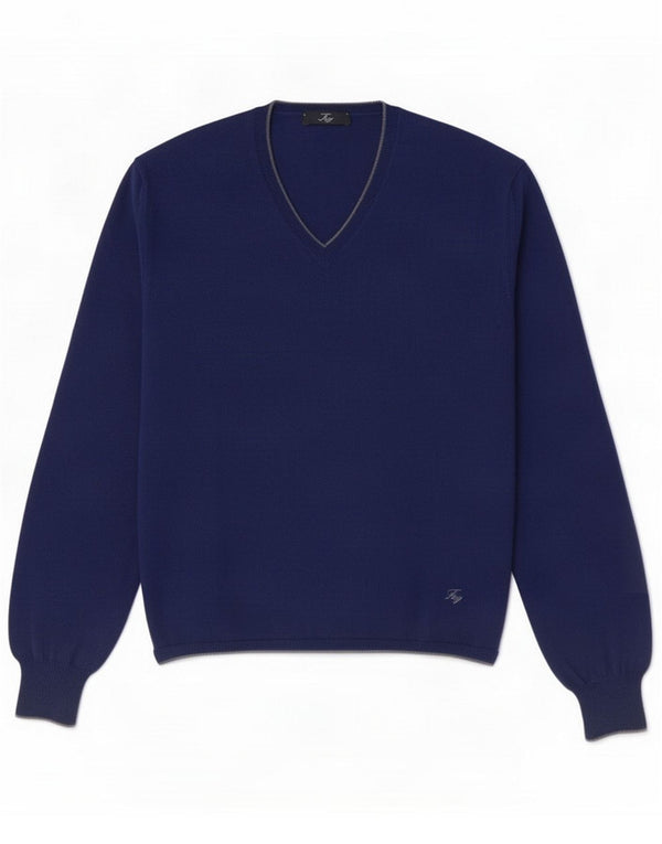 Maglione Fay da uomo con scollo a V IT 38 piccolo blu color block in lana vergine