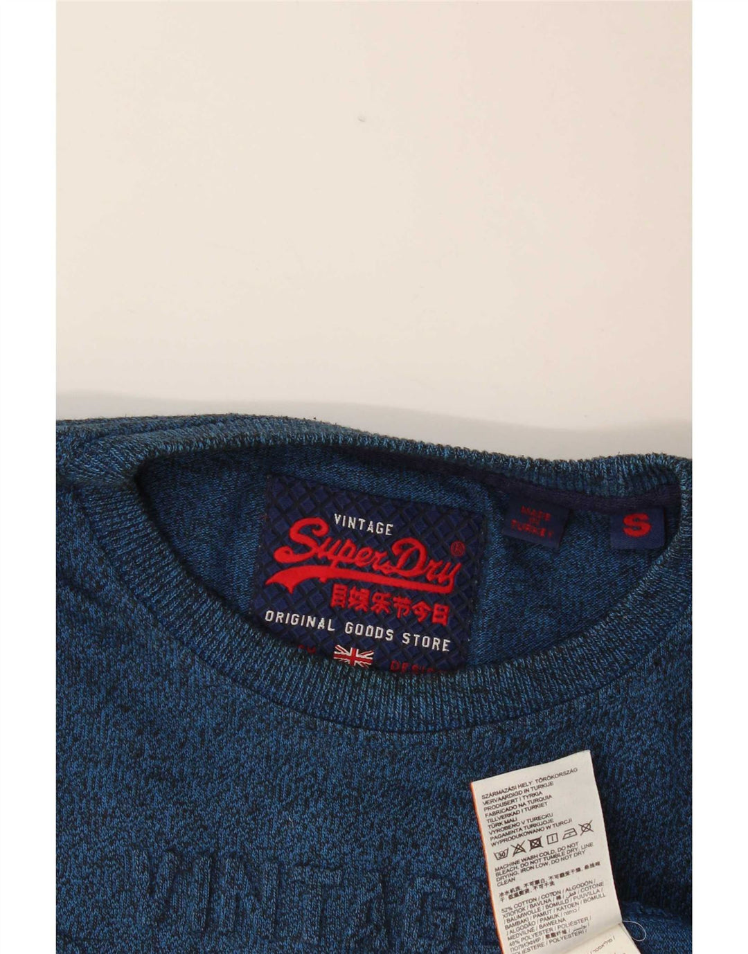 Top grafico da uomo Superdry a maniche lunghe in cotone chiazzato blu