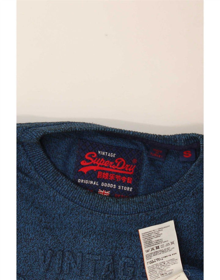 Top grafico da uomo Superdry a maniche lunghe in cotone chiazzato blu