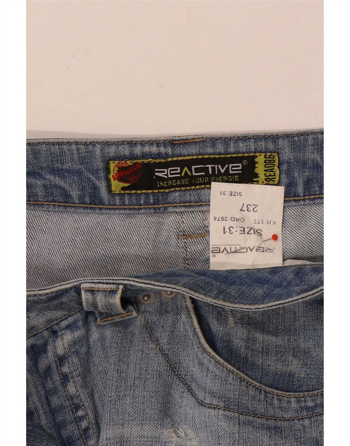 Mini gonna di jeans vintage invecchiata da donna W31 in cotone blu medio