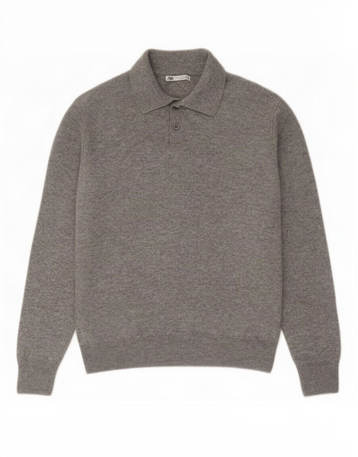 Maglione Zara da uomo con collo alto, grande, in lana grigia