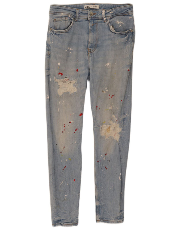 Jeans skinny effetto invecchiato da uomo Zara EU 38 Small W30 L27 cotone tie dye blu