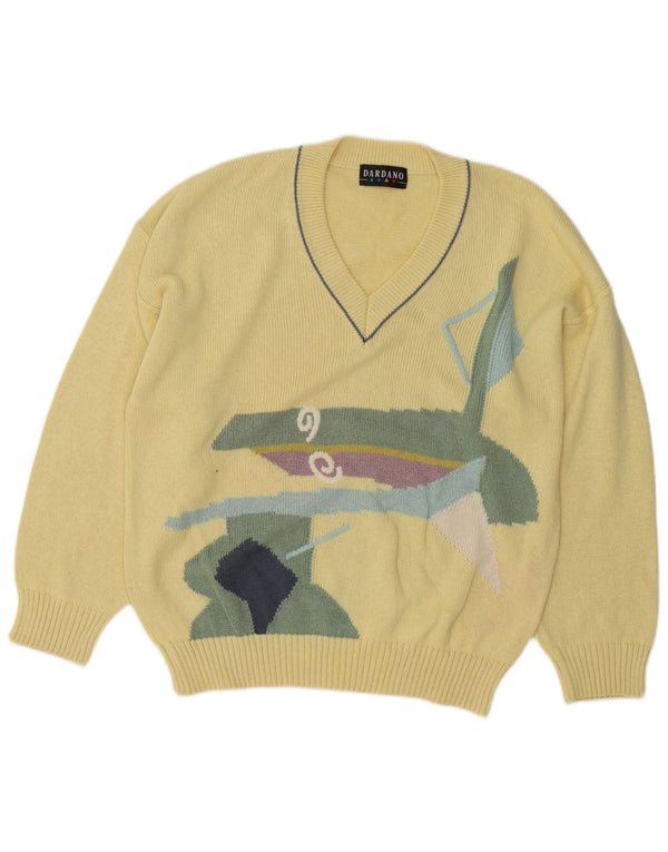 Maglione da uomo con scollo a V Dardano IT 52 Large in cotone geometrico giallo