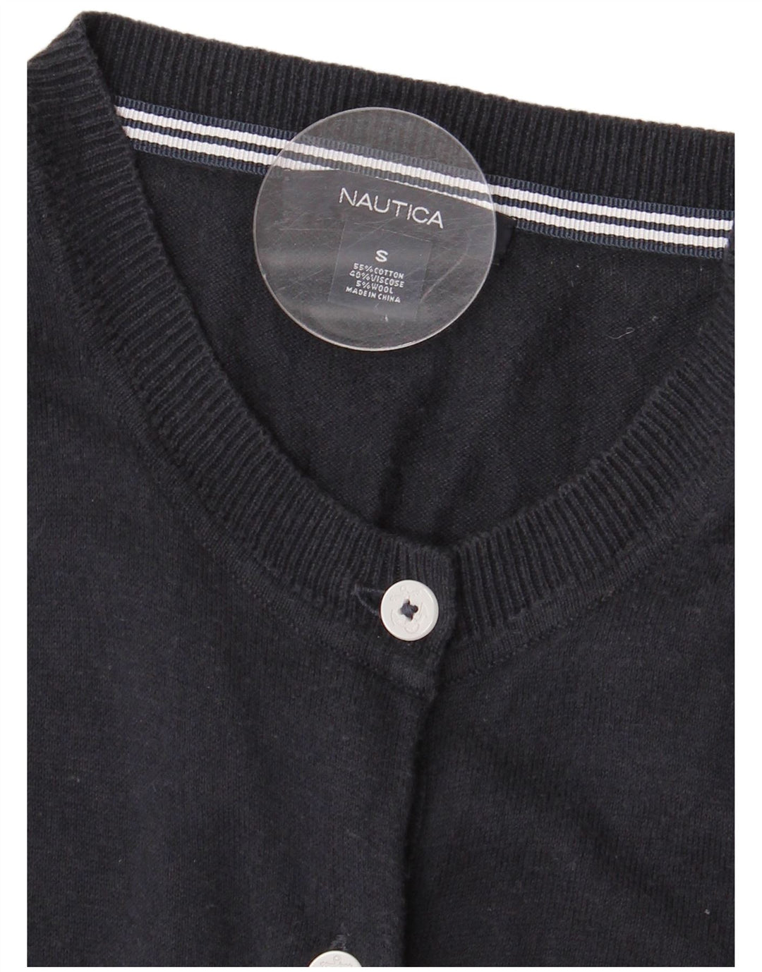 Maglione cardigan da donna Nautica UK 10 piccolo cotone blu navy