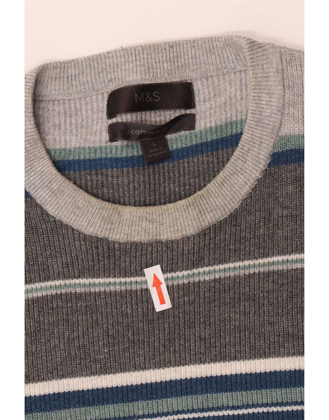 Maglione maglione girocollo da uomo Marks & Spencer grande poliestere a righe grigie