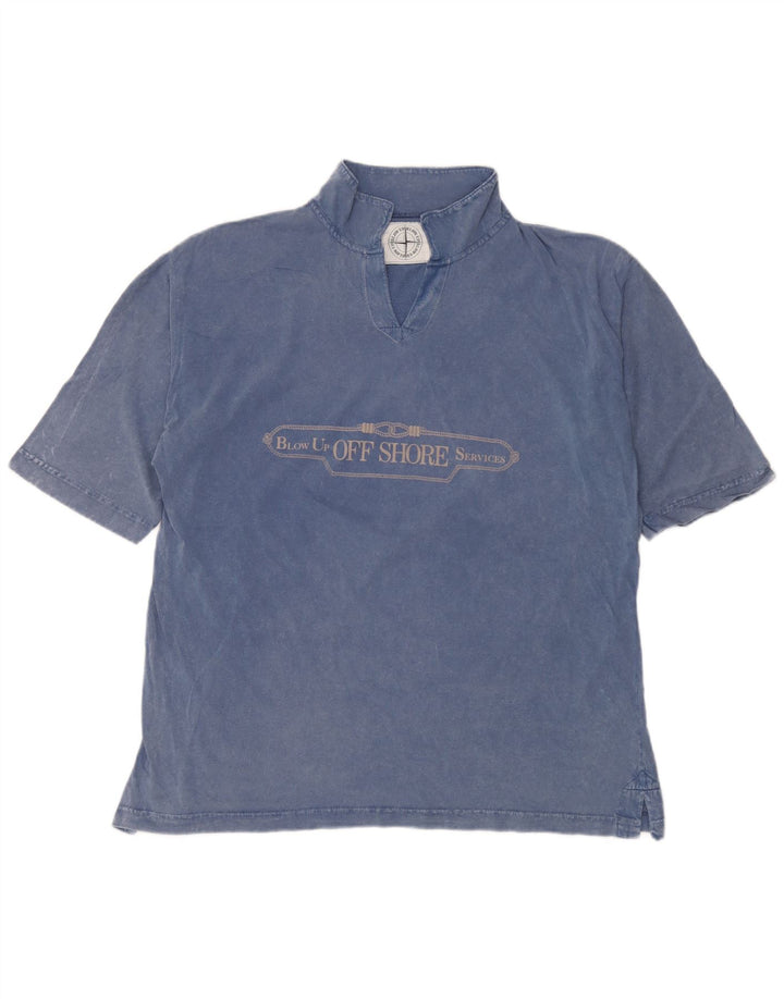 T-shirt grafica da uomo vintage grande blu