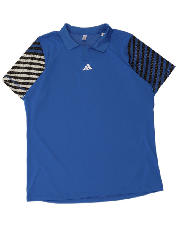 Polo Adidas da uomo 2XL in poliestere a righe blu