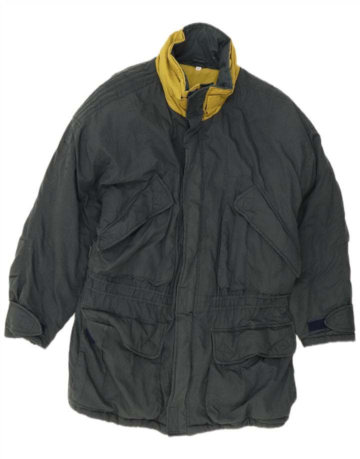 Cappotto vintage da uomo con cappuccio giacca a vento EU 50 grande poliestere verde
