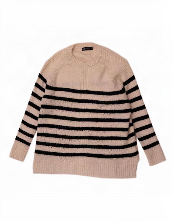 Maglione maglione girocollo da donna Marks & Spencer UK 14 a righe bianche medie