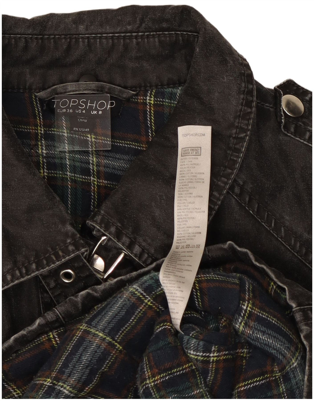 Topshop Giacca in denim da donna UK 8 Small Nero Poliacrilico