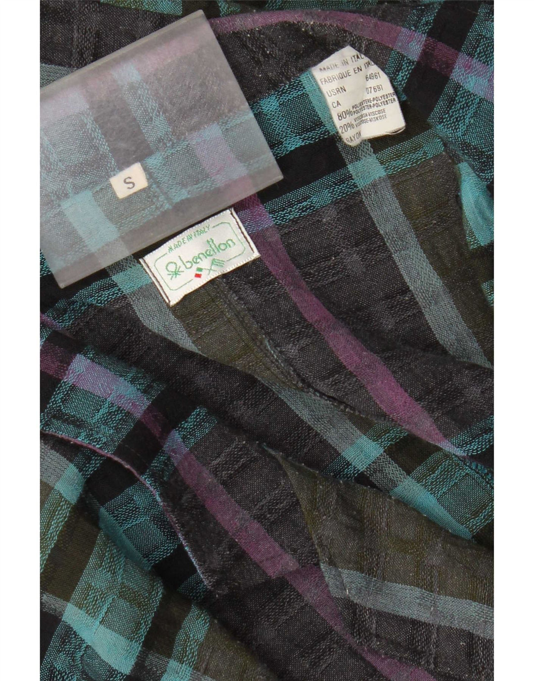 Giacca blazer da uomo a 2 bottoni Benetton UK 36 piccolo poliestere a quadri blu