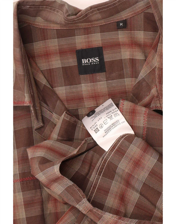 Camicia da uomo Hugo Boss in cotone a quadri marrone medio