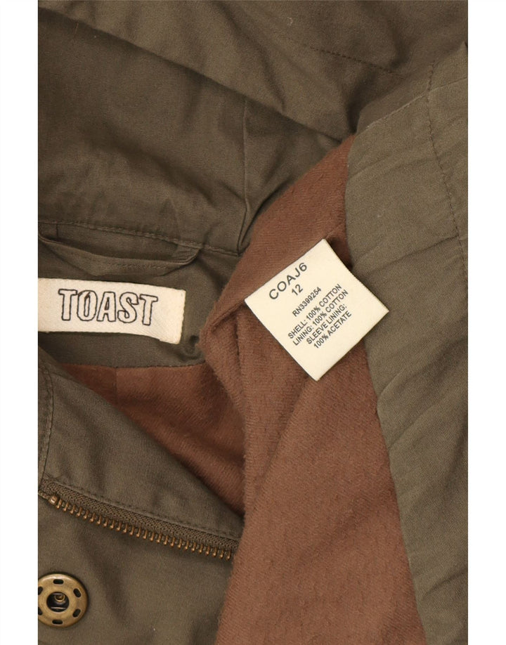 Giacca Parka con cappuccio da donna Toast UK 12 Medium Khaki Cotton Army