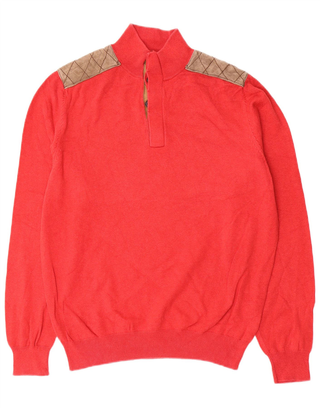 Massimo Dutti Maglione da uomo con collo a bottoni Grande cotone rosso a blocchi di colore