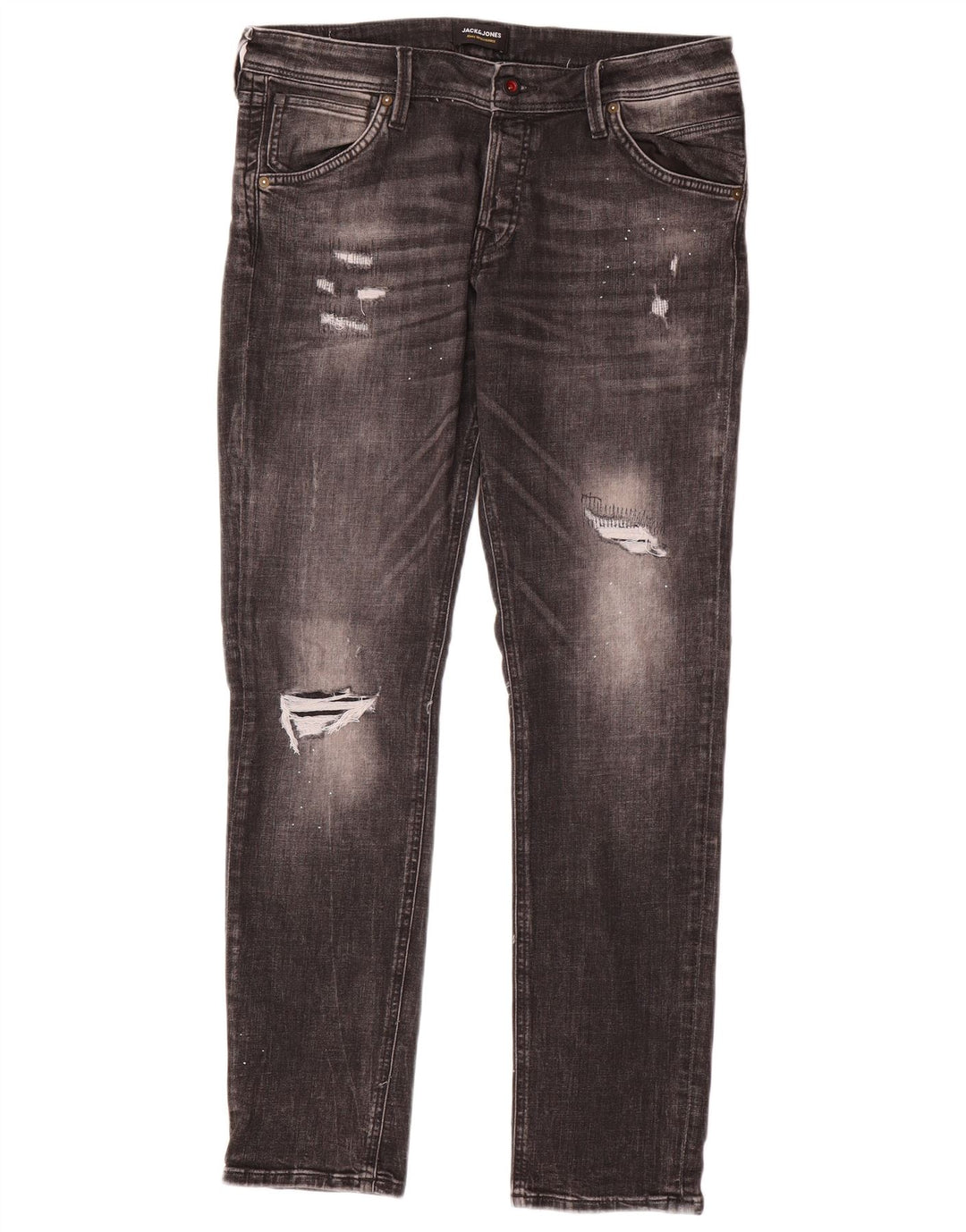 JACK & JONES Mens Distressed Slim Jeans W33 L34 Black Cotton