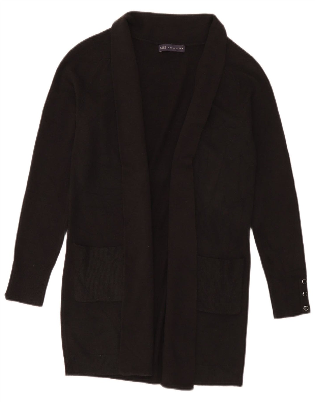 Maglione cardigan aperto lungo da donna Marks & Spencer UK 8 piccolo nero