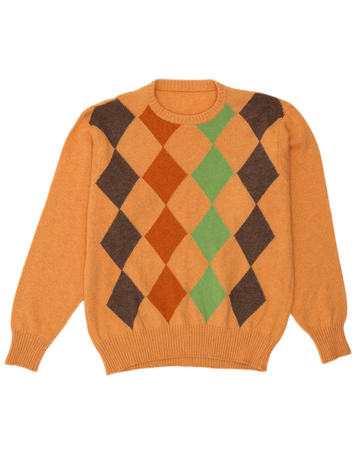 Maglione maglione girocollo da uomo vintage arancione medio a rombi/diamante