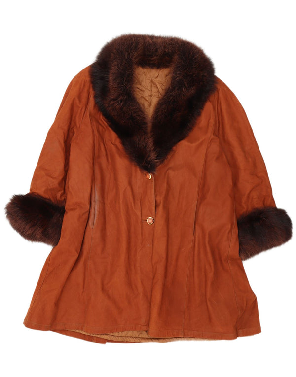 Cappotto in pelle vintage da donna UK 20 2XL Marrone