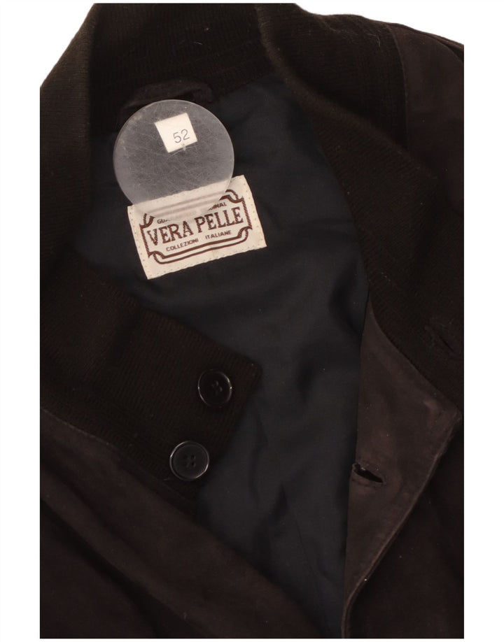 Giubbotto bomber vintage in pelle scamosciata da uomo IT 52 XL in pelle nera