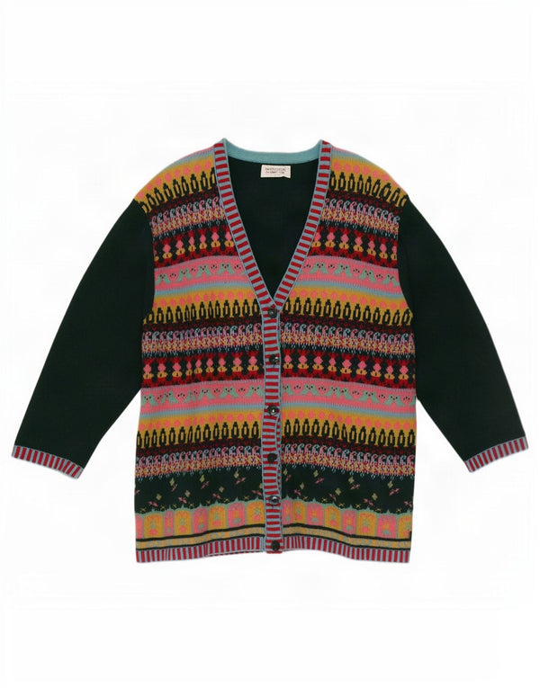 Maglione cardigan da donna Benetton UK 16 Lana geometrica verde grande