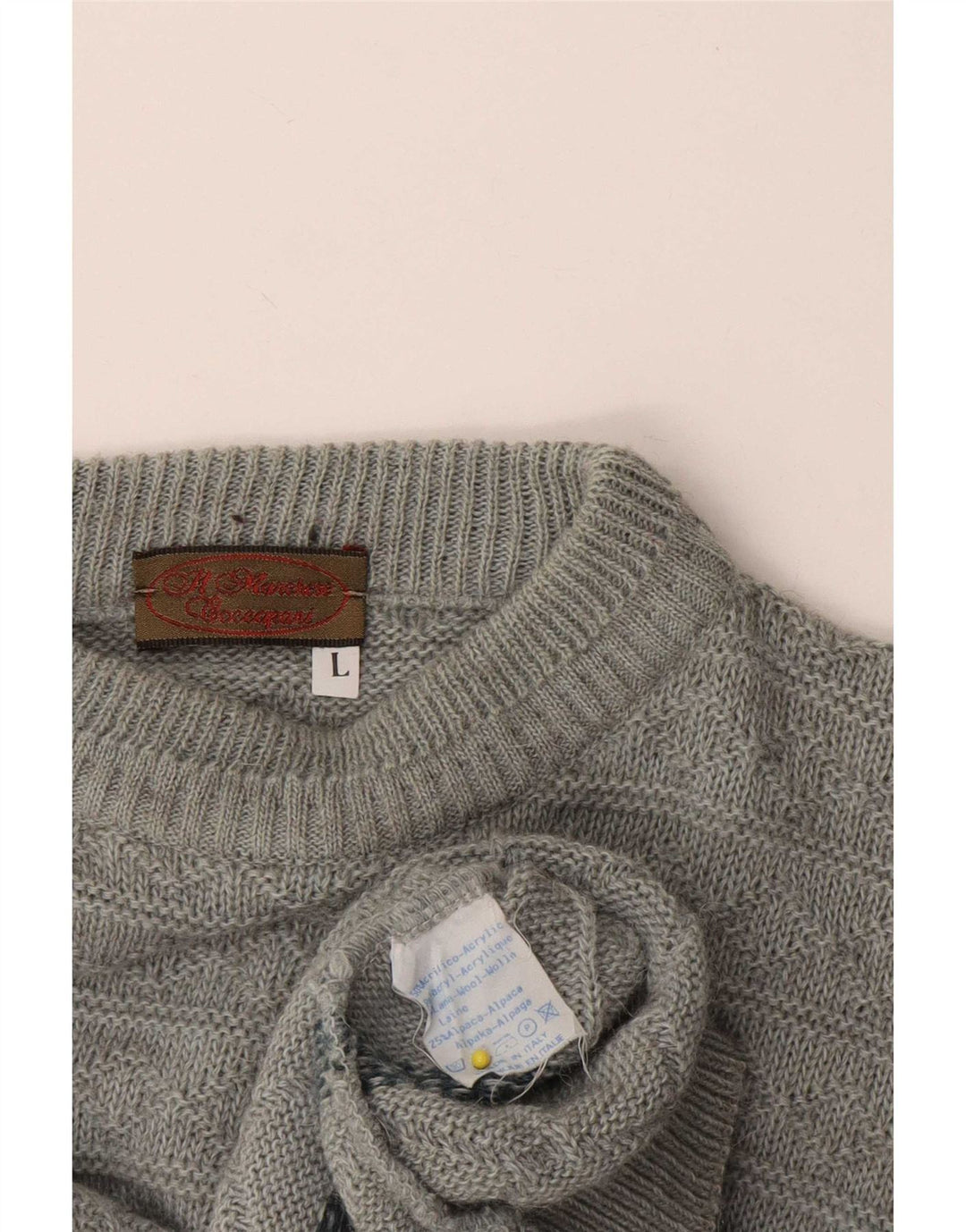 Maglione maglione girocollo da uomo vintage grande acrilico geometrico grigio