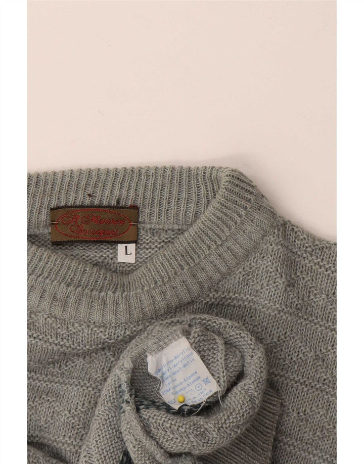 Maglione maglione girocollo da uomo vintage grande acrilico geometrico grigio