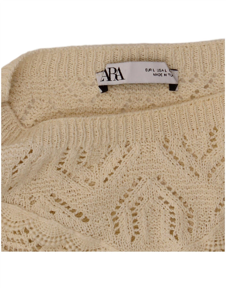Top corto in camicetta lavorata a maglia da donna Zara UK 14 grande bianco sporco