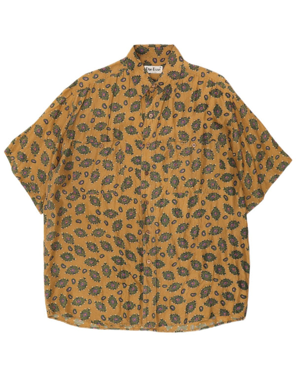 Camicia vintage da uomo a maniche corte in seta geometrica beige medio