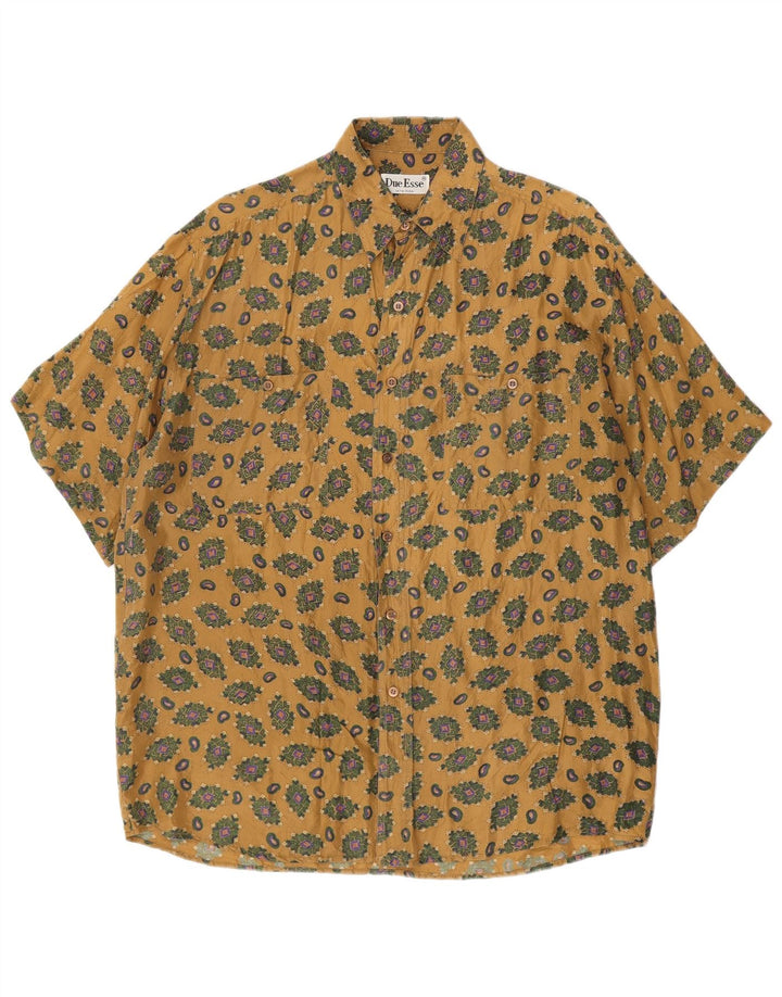 Camicia vintage da uomo a maniche corte in seta geometrica beige medio