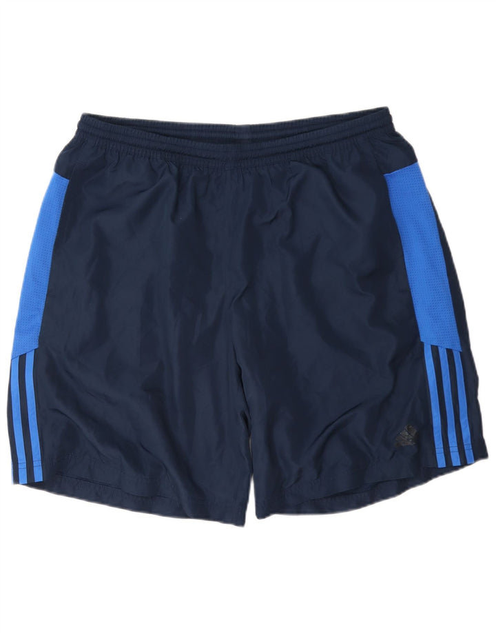 Pantaloncini sportivi Adidas da uomo grandi in poliestere color block blu navy