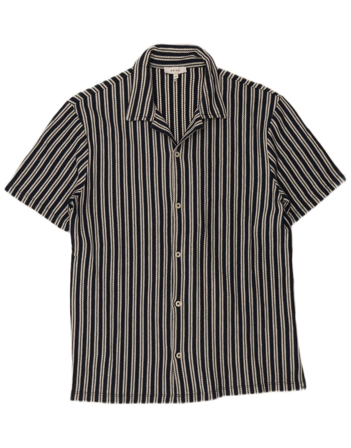 Camicia a maniche corte da uomo Reiss in cotone a righe blu navy medio