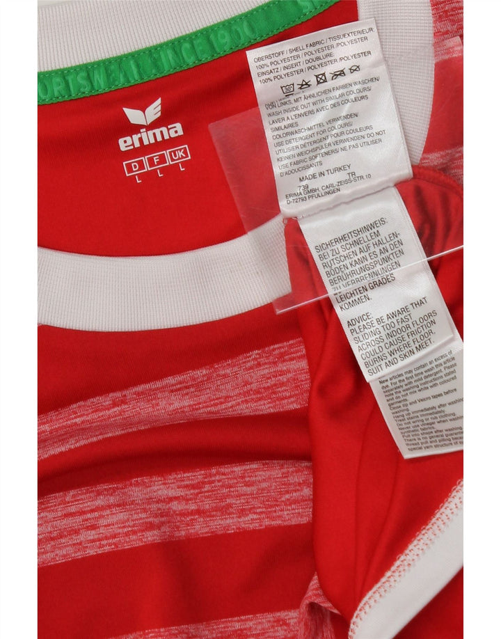 ERIMA Mens T-Shirt Top Large Red Striped Polyester Vintage Erima and Second-Hand Erima from Messina Hembry 