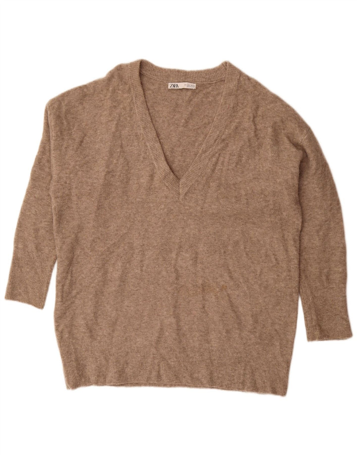 Maglione maglione oversize con scollo a V lungo e oversize da donna Zara UK 16 grande marrone